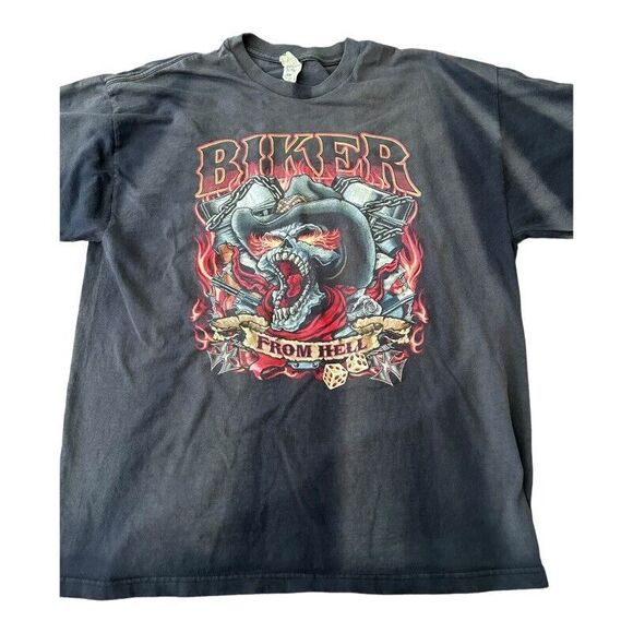 Vtg 90s Delta T-Shirt Biker From Hell Distressed Sun Faded XL Skull Skeleton - Picture 2 of 6